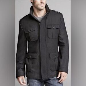 📍EXPRESS BLACK WOOL MILITARY JACKET-HIDDEN ZIP OUT HOOD UNDERNEATH COLLAR